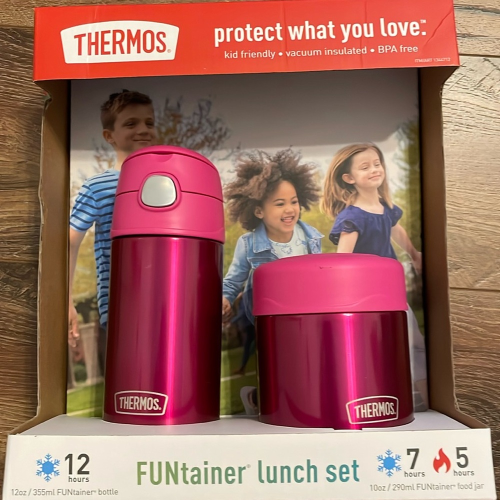 Thermos FUNtainer Lunch Set Bottle and Food Jar for Kids BPA Free Dishwasher NEW